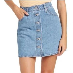 Levi's Premium Button Front A-line Jean Mini Skirt Blue Festival Retro Size 29